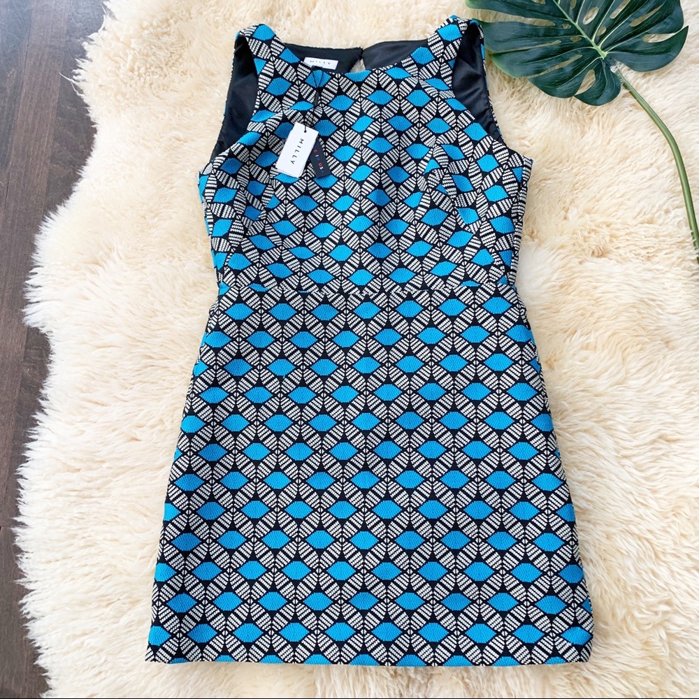 Milly Blue and Black Geometric Mini Dress